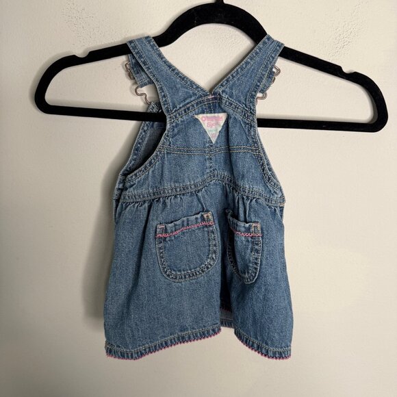 OshKosh B'Gosh Girls Blue Denim Floral Front Pocket Skirt Dress Overalls vintage - Picture 3 of 6